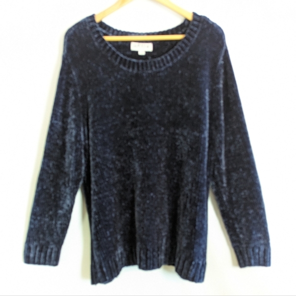Orvis Scoop Neck Chenille Sweater XXL Navy Blue Super Soft Knit Plus Curvy - Picture 15 of 15